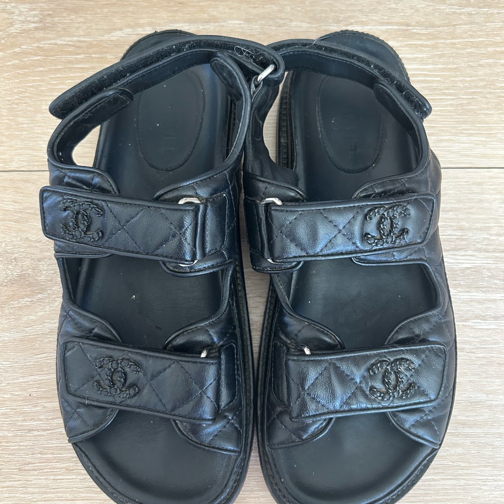 CHANEL Black Quilted Dad Sandals
